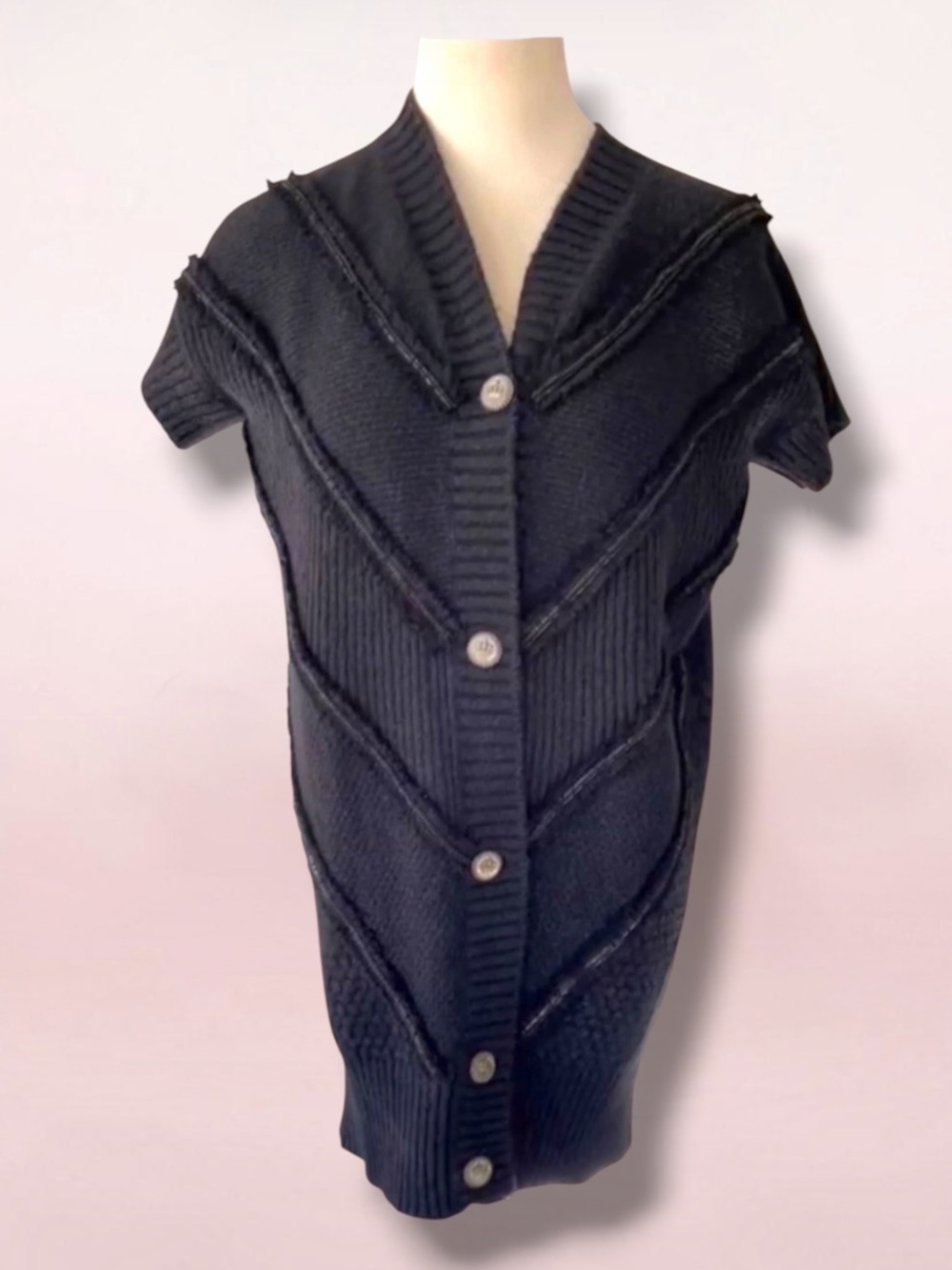 CHANEL Charcoal Grey Signature Button Short Sleeve Cardigan Sweater
